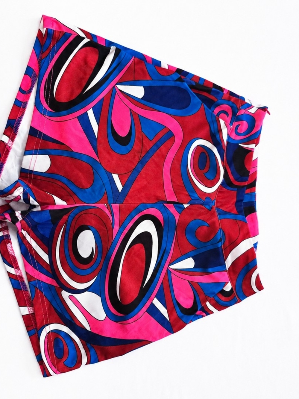 Vintage Psychedelic Print High Waist Shorts | Pink Blue Retro Y2K Stretch Shorts